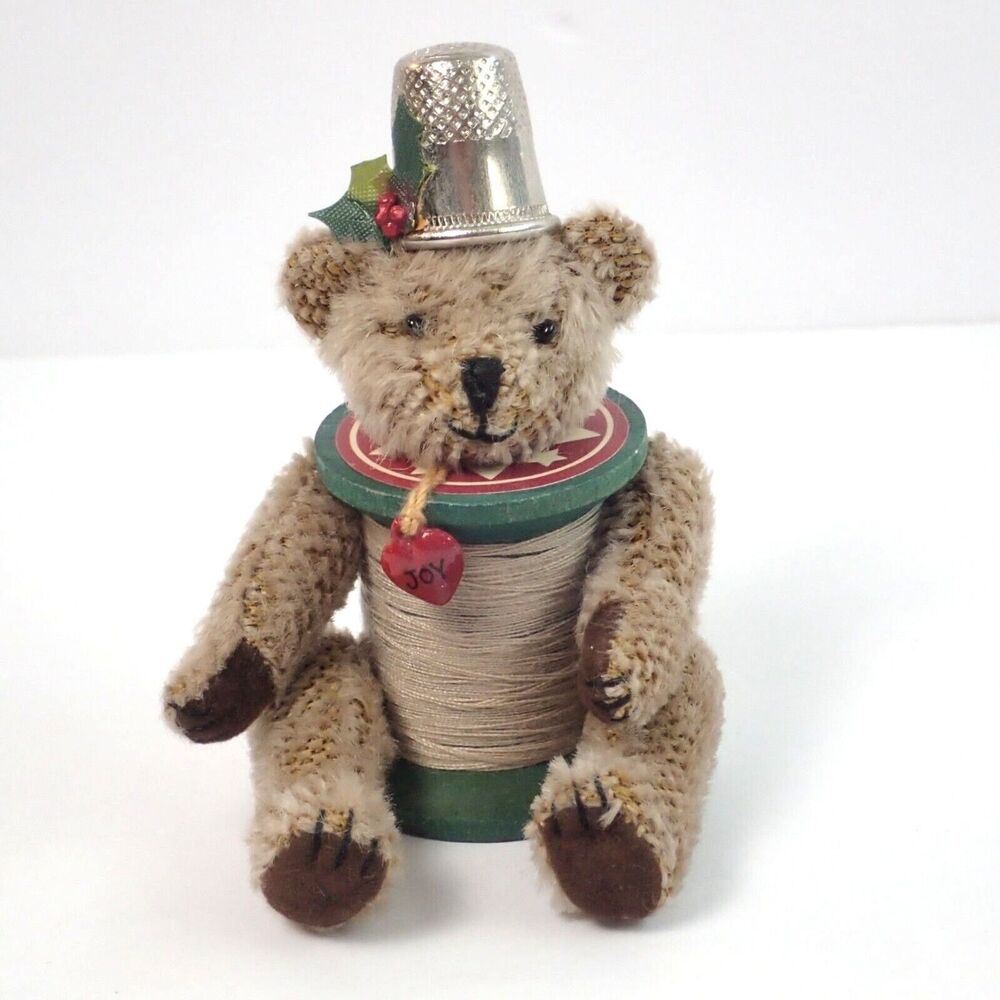2002 Hallmark Keepsake Ornament Teddy Bear Threadbear Sewing Gift Thimble Hat